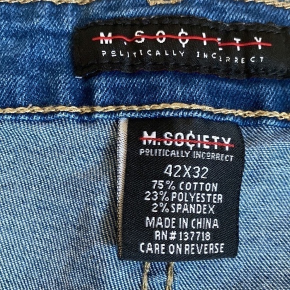 M society Mens Graphic Slim Jeans With Drawstring Waist Cord | 42x32 - Picture 10 of 12